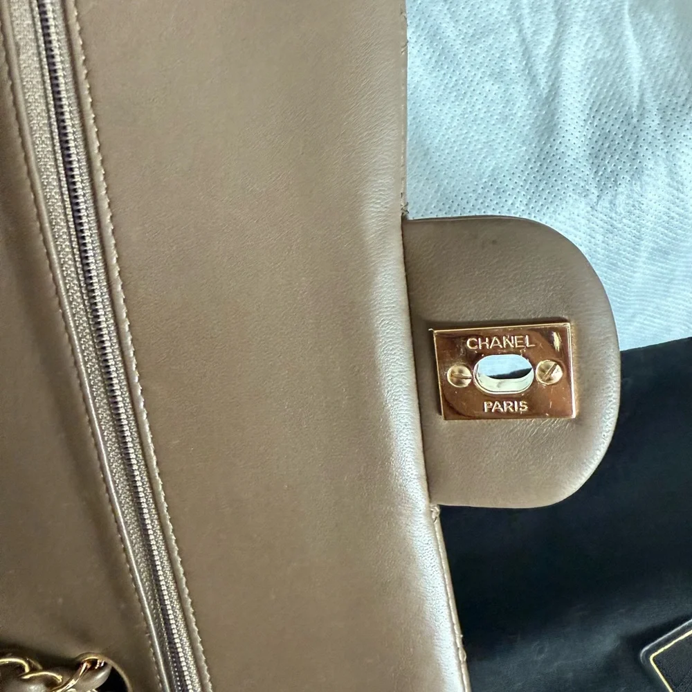 Chanel classic Medium double flap 24K gold hardware in Brown card COA duster